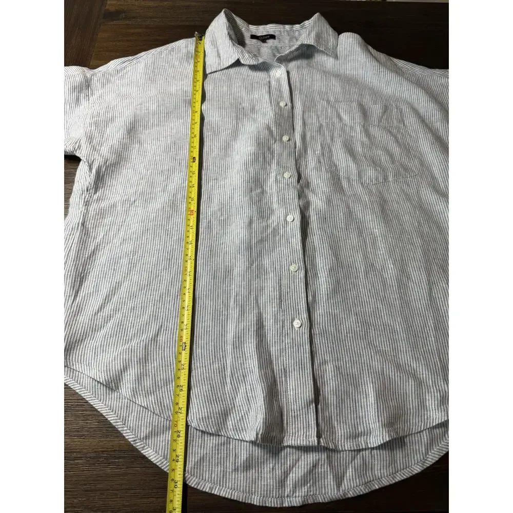 Quince Shirt Women’s Large 100% European Linen Camp Blue Pinstripe - Picture 7 of 10